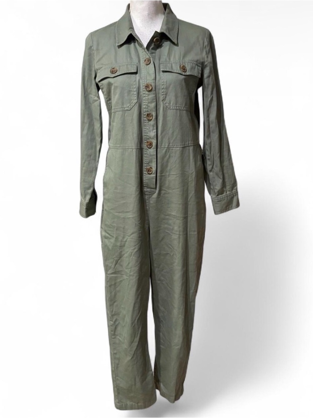 J Crew Women Jumpsuit Size 6 Collared Long Sleeve Cotton Utility Green